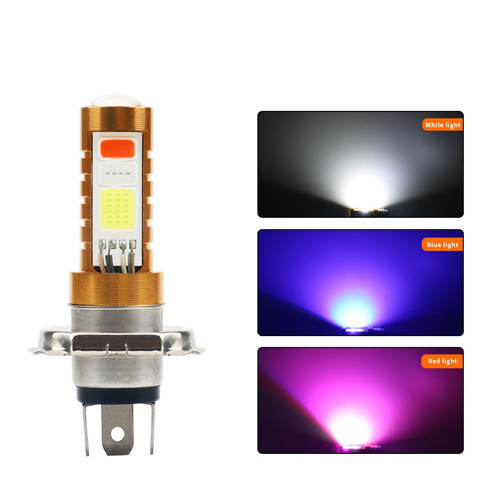 1 Đèn Pha Xe Máy H4 P15D Ba20D Cob Led 3 Màu Siêu Sáng Drl Atv Utv 9-80v