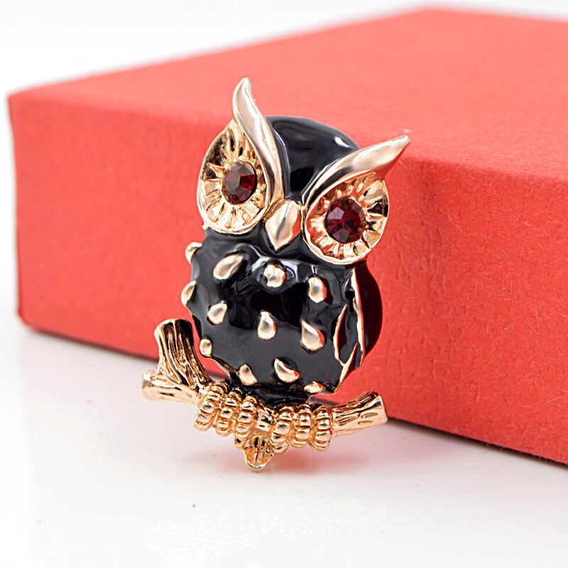 Ghim Cài Áo Hình Cú Mèo Mắt Đỏ Tráng Men Đen Thời Trang Mùa Hè Cho Nữ