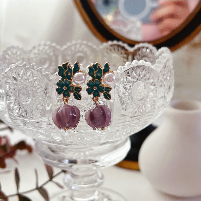 [Hàng Mới] Bông Tai Hoa Phong Lan Tráng Men Phong Cách Retro Trung Hoa