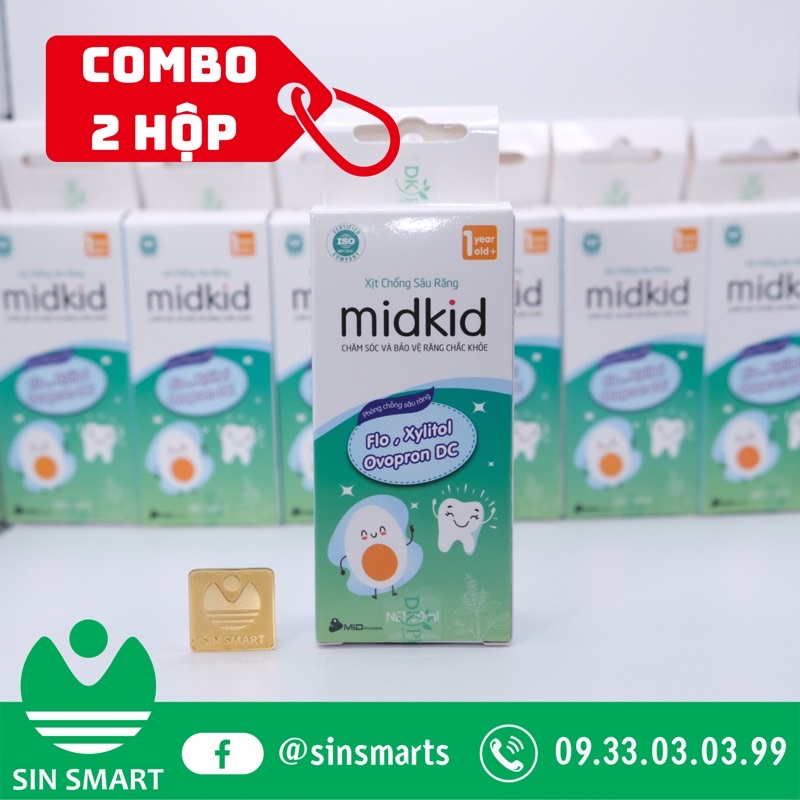 Combo 2 hộp Xịt chống sâu răng Midkid cho trẻ từ 1 tuổi giúp bảo vệ men răng, ngăn ngừa ố vàng, mảng bám, làm trắng răng