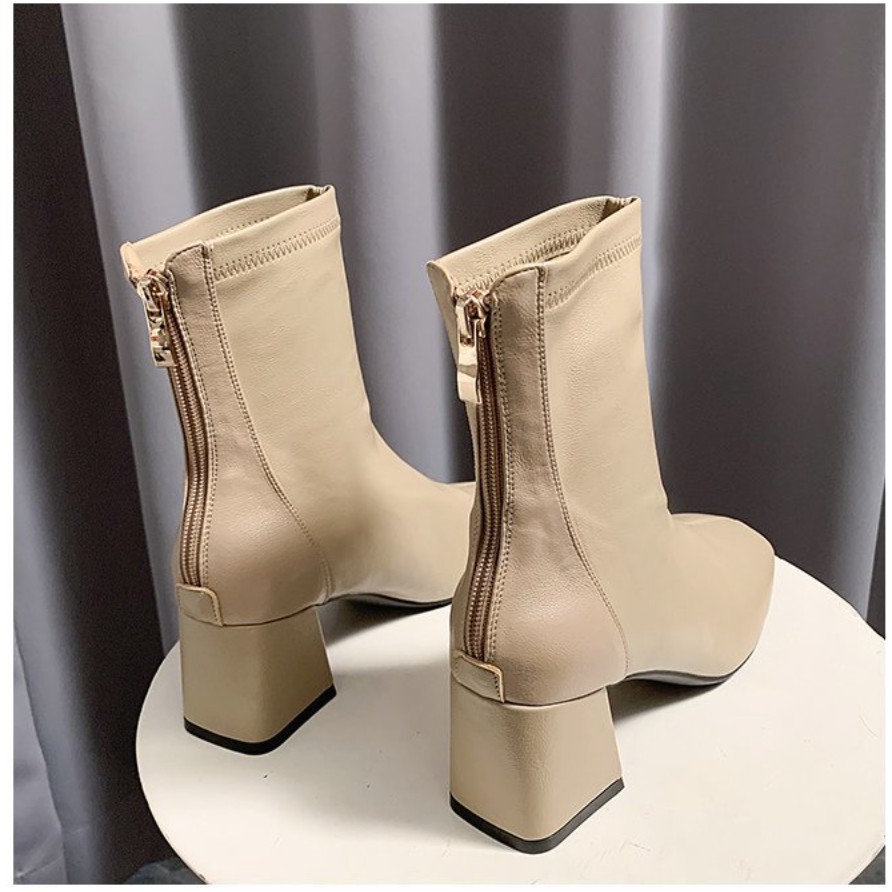 Boots Cổ Ngắn, Mũi Vuông, Da Bóng - Giày Bốt Ulzzang Nữ Đế Cao 6cm, Chất Mềm Siêu Êm Chân - Mã 138