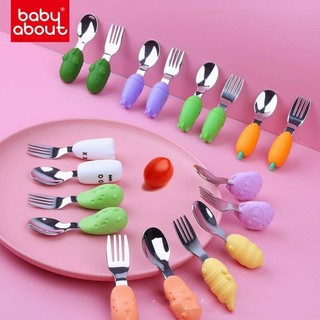 Hộp Thìa dĩa ăn dặm cho bé Baby About kiểu Nhật cao cấp, giúp bé tập ăn, tập xúc