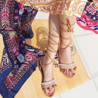 Sale giày sandal cột dây tua rua vintage thần thánh
