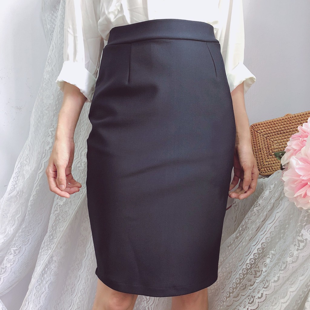Chân váy công sở dài bigsize CR53V03 xẻ sau màu đen dài 53cm [size từ 48-85kg] | BigBuy360 - bigbuy360.vn