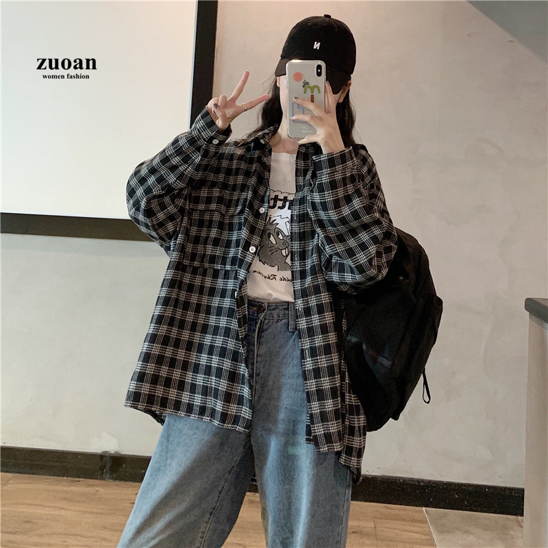 SUXI Áo Sơ Mi Ca Rô Ca Rô Có Túi Thời Trang Mùa Xuân Dành Cho Nữ