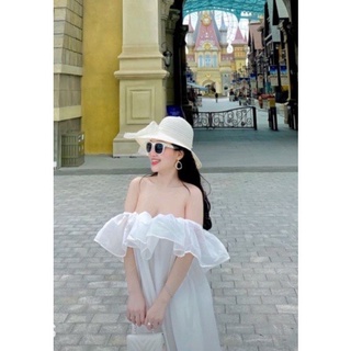 Đầm maxi đi biển dài xoè trễ vai bèo ngực