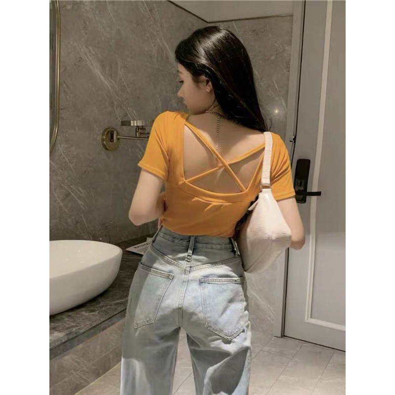 Áo Croptop Ngắn Tay Chéo Lưng Chất Cotton Xịn Tuyết's House
