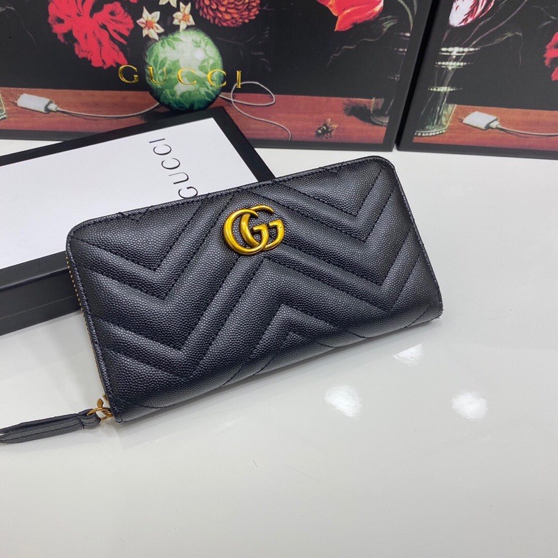 ví ngang cầm tay logo chữ G đôi mạ vàng da bò cao cấp gucci GC GG