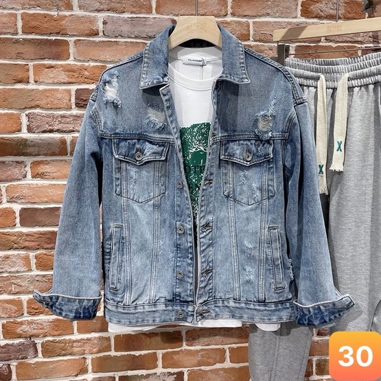 Áo khoác jean nam màu xanh nhạt rách chất bò cao cấp co dãn 4 chiều, áo khoác rin nam đẹp Lavado15 Nhiêu Mẫu Mới