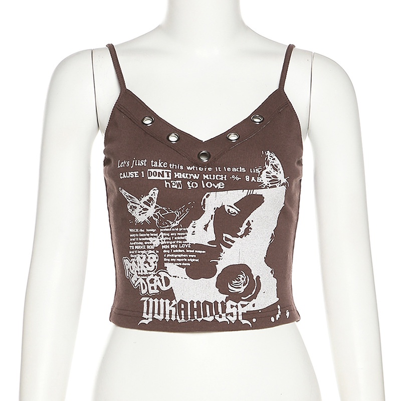 Áo Tank Top Hở Lưng In Chữ Phong Cách Đường Phố Cá Tính Cho Nữ