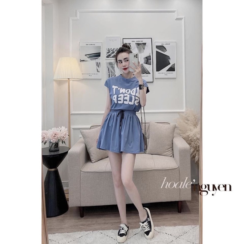 SNU332 BỘ ĐÙI NỮ COTTON ÁO I DONT SLEEP XANH NÂU | BigBuy360 - bigbuy360.vn