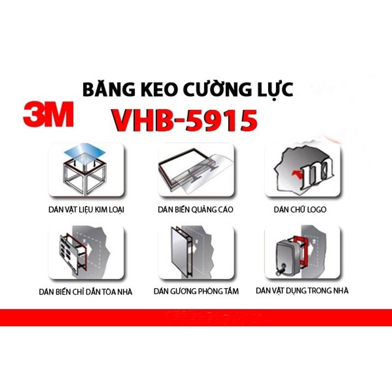 Băng keo 2 mặt VHB 3M 5915 siêu dính chịu lực loại mỏng