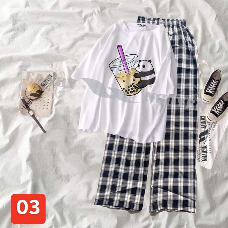 [Mã FAMAYWA2 giảm 10K đơn 50K] [RẺ VÔ ĐỊCH] Sét Áo Thun Tay Lỡ + Quần Caro Ống Rộng | BigBuy360 - bigbuy360.vn