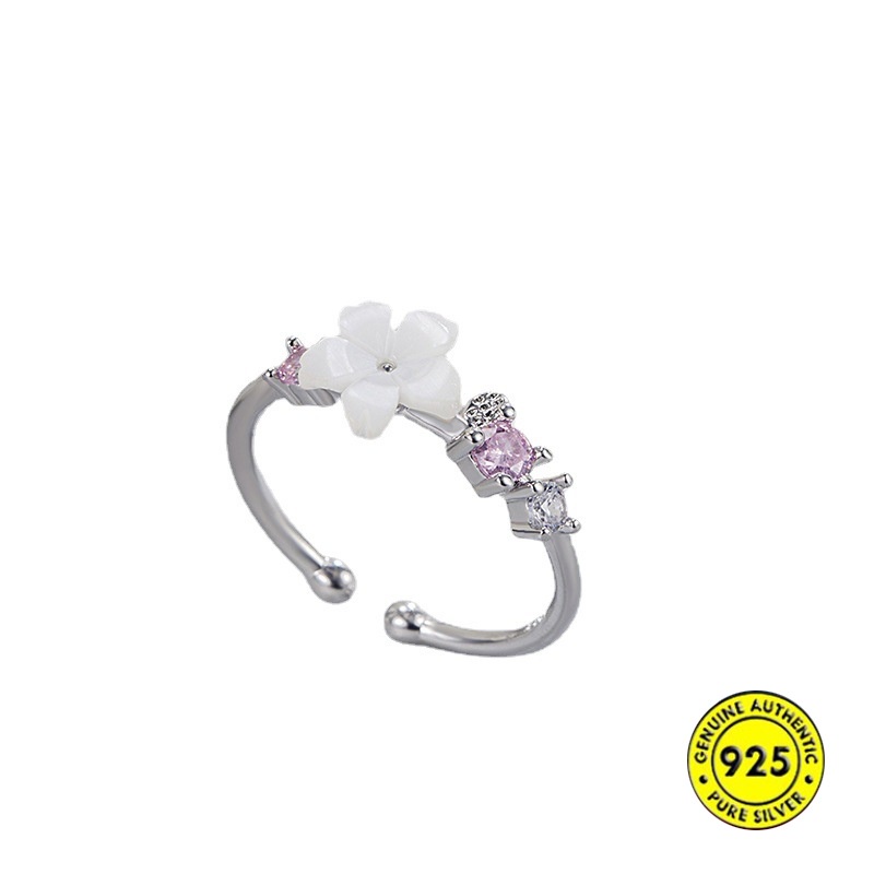 Nhẫn Mạ Bạc 925 Hình Vỏ Sò Đính Kim Cương Giả Cho Nữ