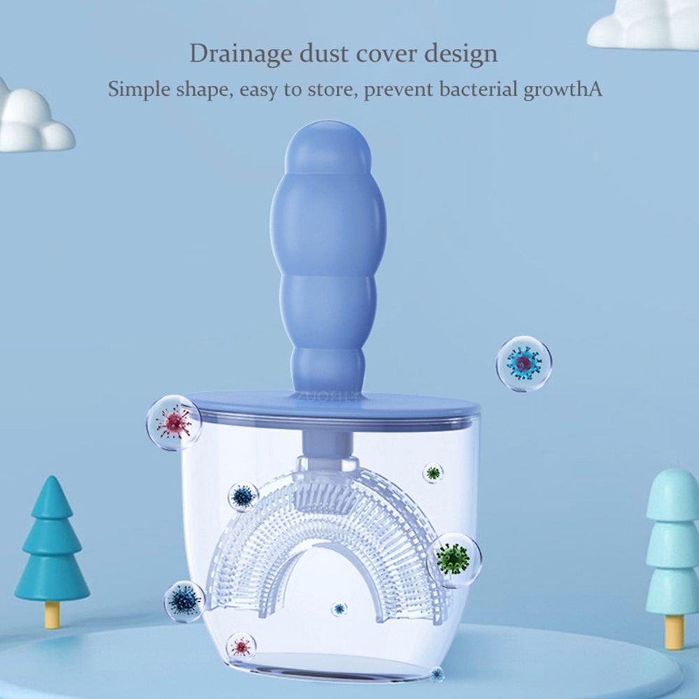 [Hàng mới về] Bàn chải đánh răng hình chữ U bằng silicon có nắp đậy chống bụi cho bé