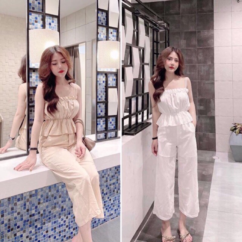 Sét 2 Dây Chun Ngực Quần Ống Rộng Chất Tằm Đũi