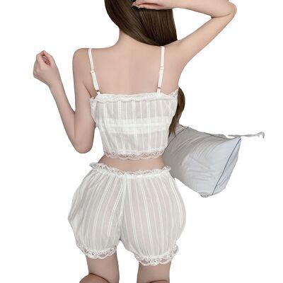 Sét bộ ngủ 2 dây pha ren trắng xinh Quảng châu