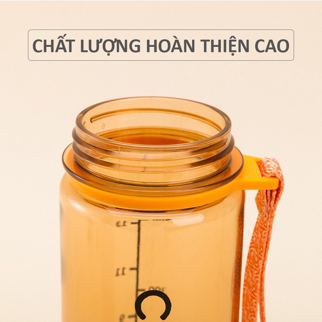 Bình nước thể thao, tập gym cao cấp 500ml bằng nhựa PP an toàn có quai xách tiện lợi 4 màu unisex