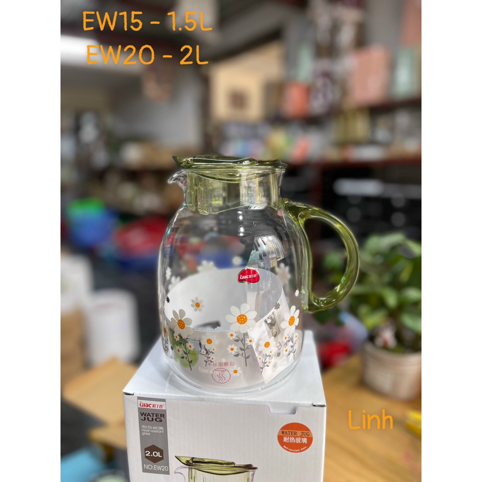 Bình đựng nước thủy tinh chịu nhiệt LILAC 1500ML, 2000ML, bình pha trà thủy tinh cao cấp