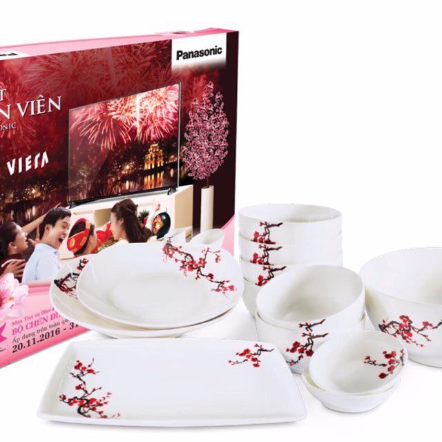 Bộ 12 Món Tô, Bát, Đĩa Sứ Hoa Đào Panasonic