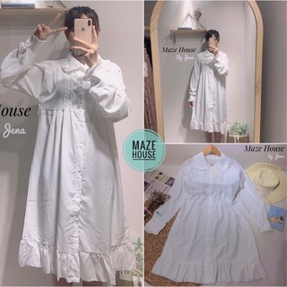 Váy bánh bèo trắng 💖Freeship💖 Đầm bánh bèo trắng dáng suông phong cách tiểu thư siêu đáng yêu - Maze House