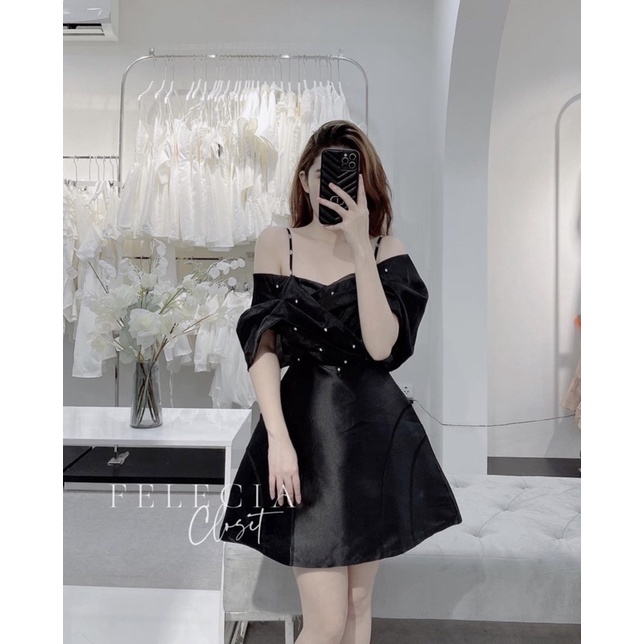 ĐẦM XOĂN LƯỚI BẸT VAI ĐÍNH HẠT 2 DÂY