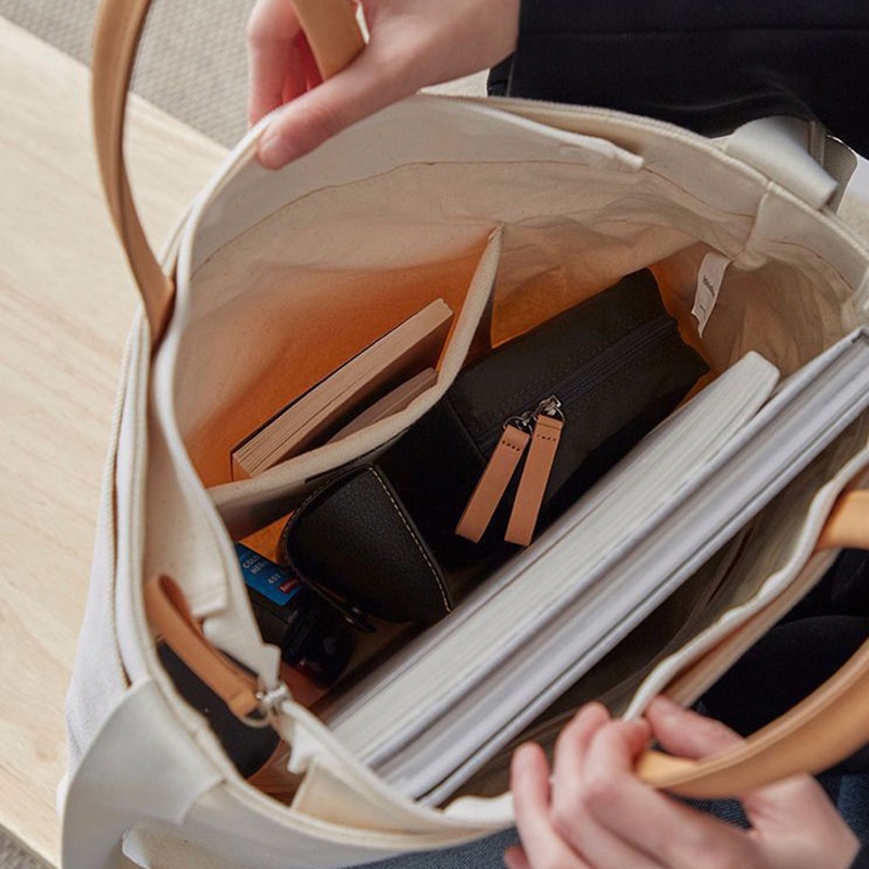 Túi Đeo Chéo Bằng Vải Canvas Bề Mặt Mềm Cỡ Lớn Phong Cách Nhật Bản