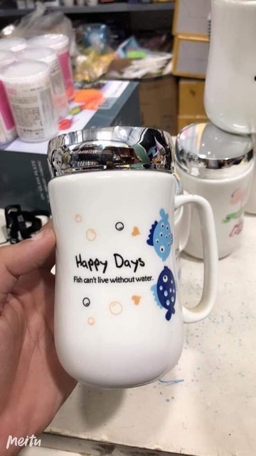 Cốc sứ giữ nhiệt nắp gương cao cấp