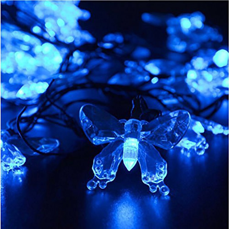 Dải đèn 4.8M 20LED hình bươm bướm chạy bằng năng lượng mặt trời chống thấm nước dùng để trang trí giáng sinh
