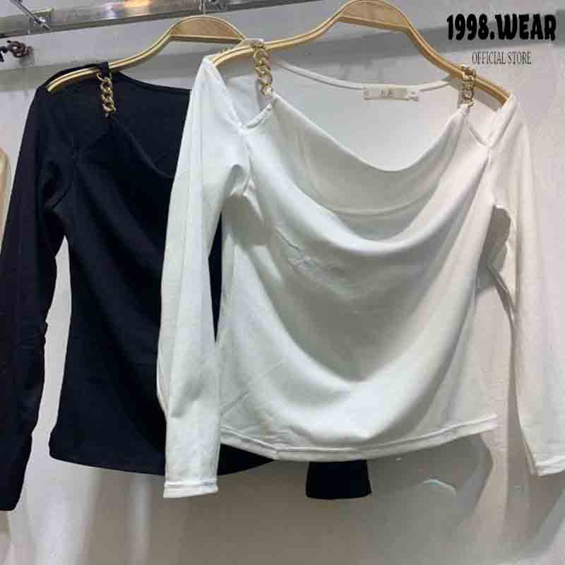 Áo khoét vai tay dài thiết kế phối xích, áo bành béo nữ tay dài thời trang nữ 1998.Wear