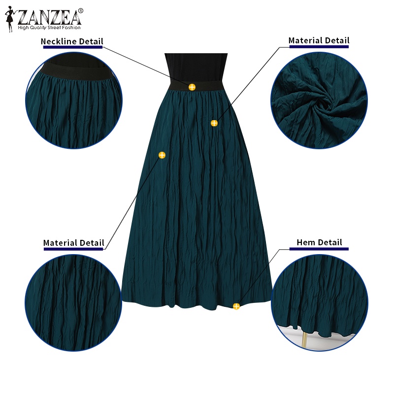 Chân váy trơn ZANZEA lưng thun không túi thời trang thanh lịch dành cho nữ