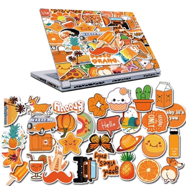 Sticker cute dán màu cam trendy trang trí chống thấm nước