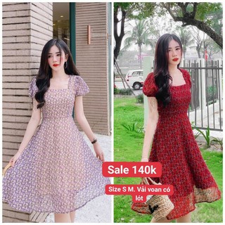 Đầm xòe tay phồng họa tiết 2m