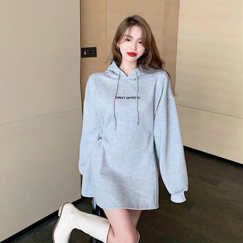 Áo váy nỉ kèm đai phom to dáng suông cực giấu dáng chất nỉ bông dày dặn giá siêu rẻ WK043D | BigBuy360 - bigbuy360.vn