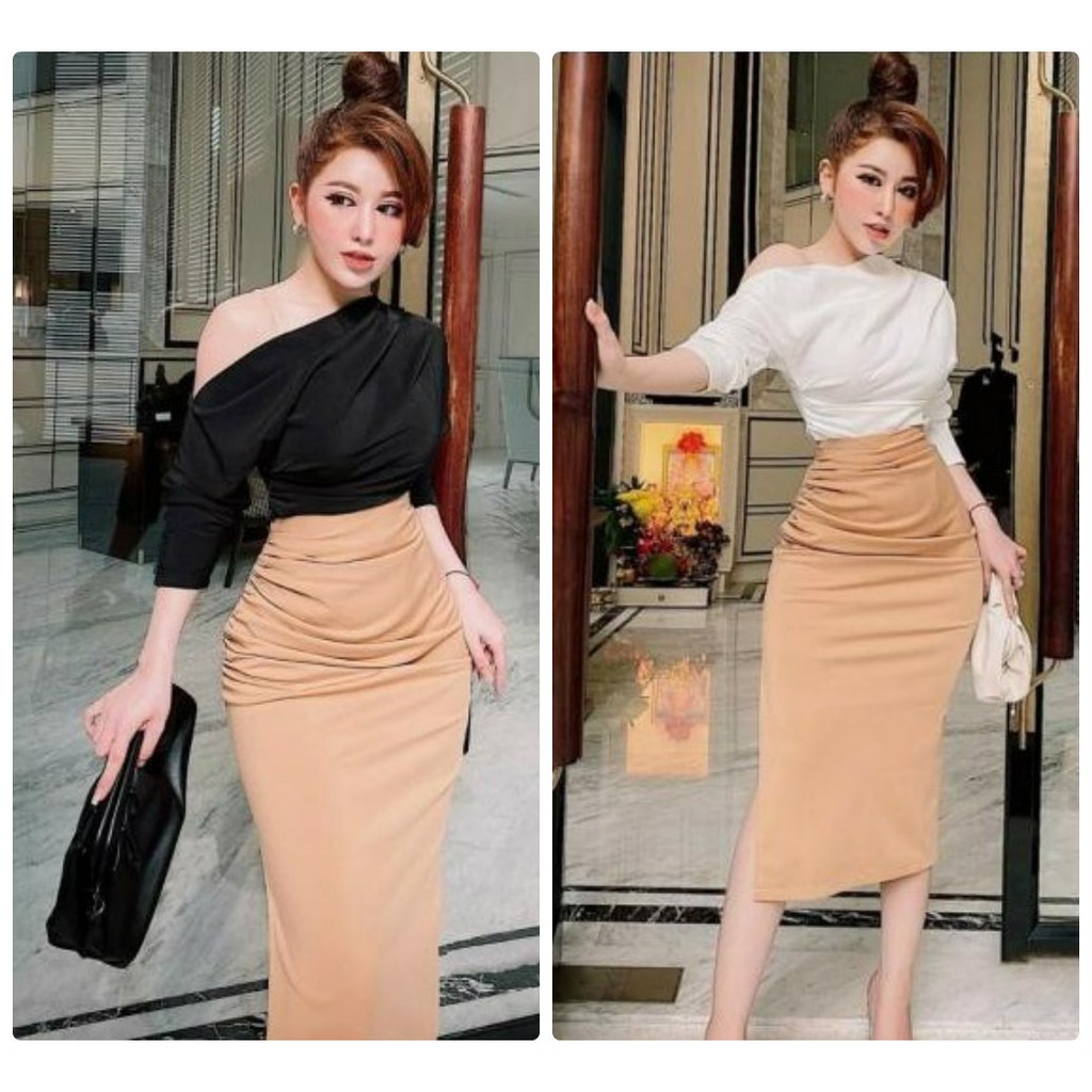 Set đầm bẹt vai tay dài sexy