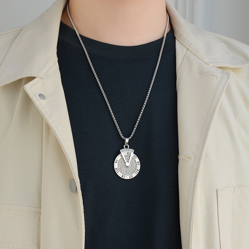 Dây chuyền unisex nam nữ đính đá hình đồng hồ