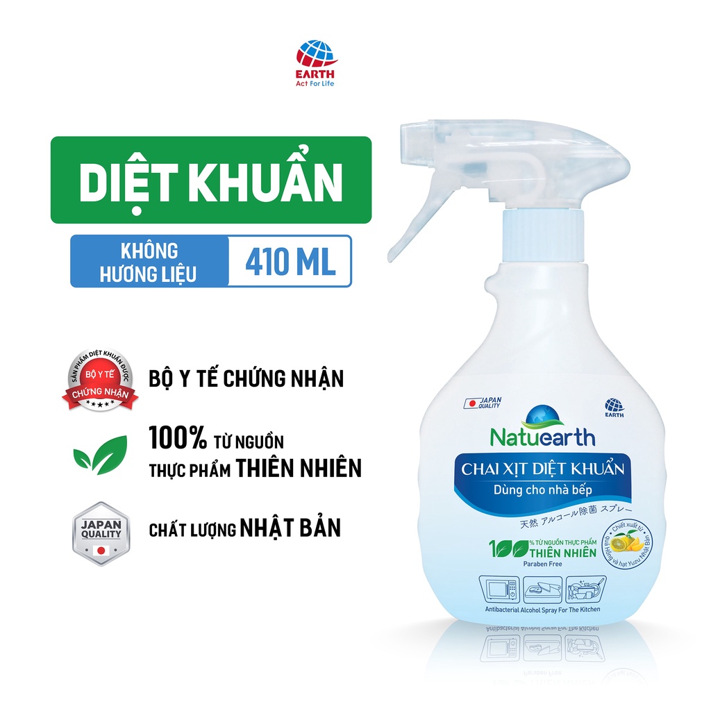 Chai Xịt Diệt Khuẩn Dùng Cho Nhà Bếp Natuearth 410ml Chiết Xuất 100% Từ Thực Vật Thiên Nhiên Khử Khuẩn Chất Lượng Nhật