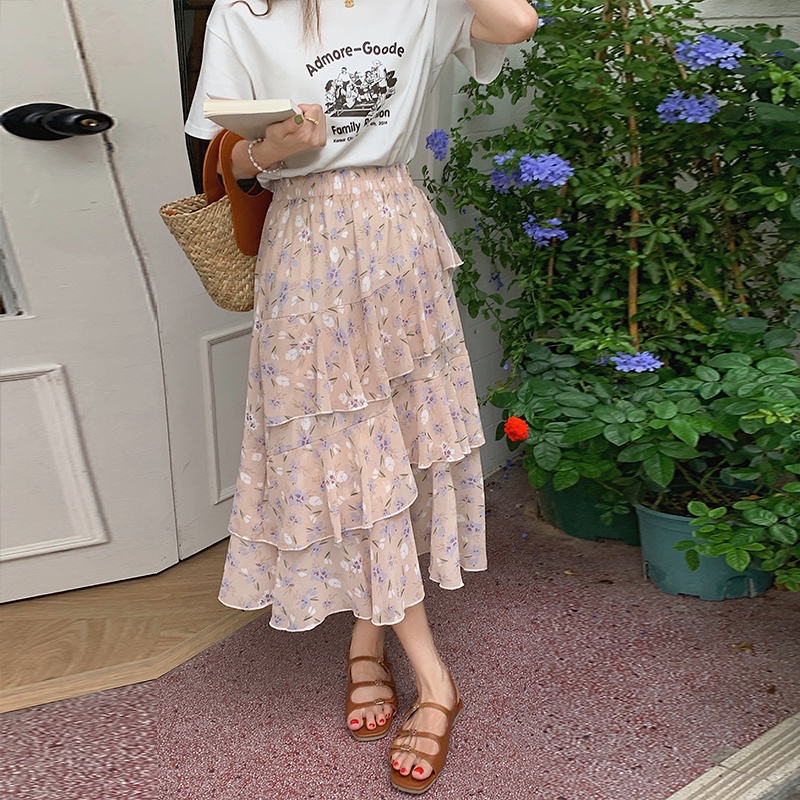 SUXI Chân Váy Midi Lưng Cao Hoạ Tiết Hoa Thời Trang Mùa Hè Cho Phái Nữ