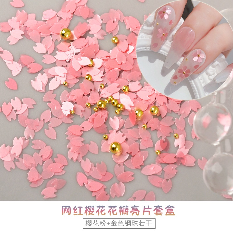 Hộp Phụ Kiện Hạt Kim Sa Hình Hoa Anh Đào Siêu Mỏng Trang Trí Móng Tay DIY