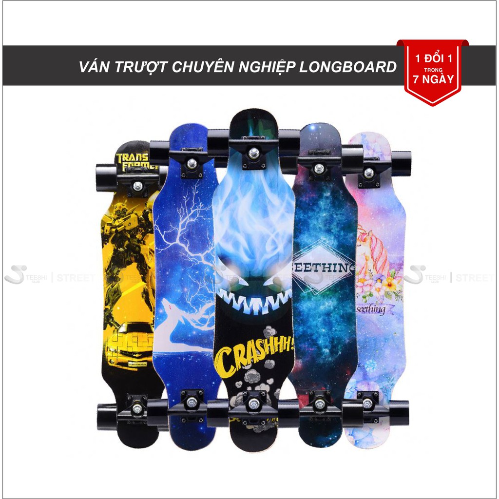 Ván trượt thể thao Longboard gỗ nhám 7 lớp, Khung hợp kim chịu lực. Phát sáng 4 bánh ( bảo hành 1 đổi 1 trong 7 ngày )