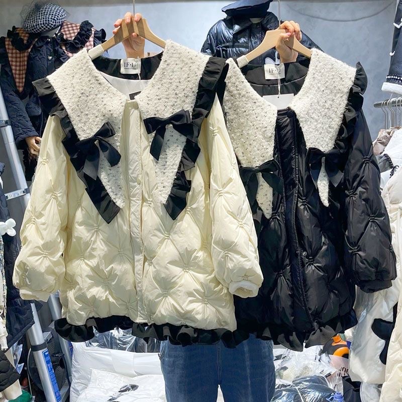 Áo phao form rộng ,cổ tiểu thư vải dạ tweed sang chảnh