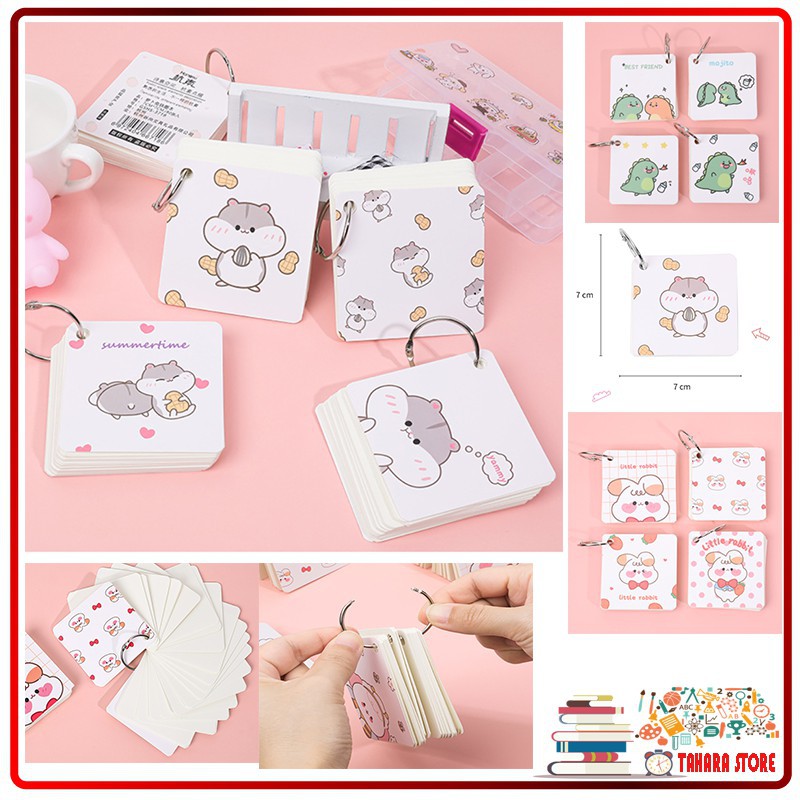 Flashcard Cute Học Từ Vựng Có Khoen Treo - Flashcard có khoen tròn vuông / chữ nhật in hình cute