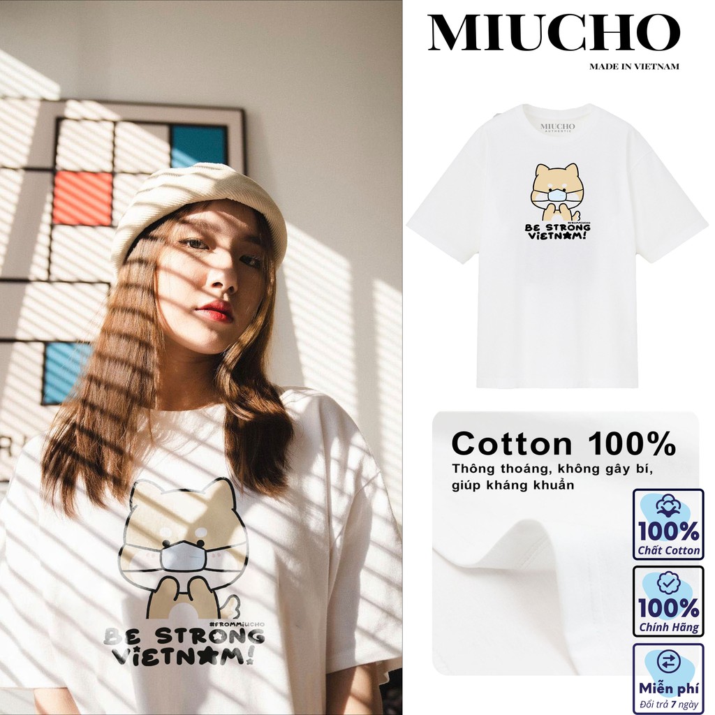 Áo phông nữ form rộng tay lỡ unisex đẹp, áo thun nữ form rộng tay lỡ unisex cotton hàn quốc AT9197T Miucho in hình