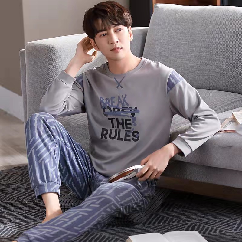 BỘ THU ĐÔNG NAM Chất vải Cotton 100% đồ ngủ nam mặc ở nhà được 4 mùa style Hàn Quốc trẻ trung & sang trọng