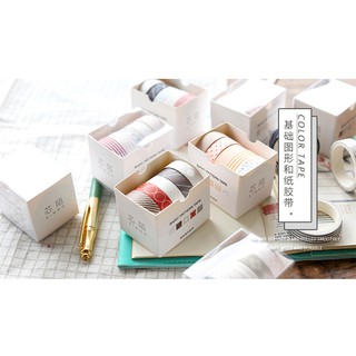 Set băng dính washi tape 5 cuộn họa tiết cơ bản WS005