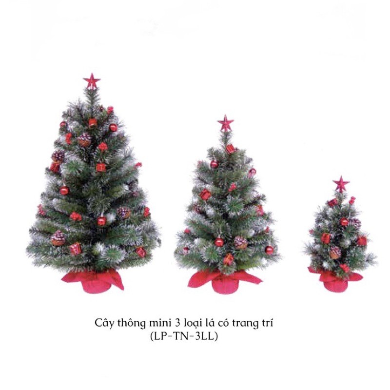 Cây thông Noel 3 loại lá trang trí để bàn có đèn led cao 40cm và 60cm