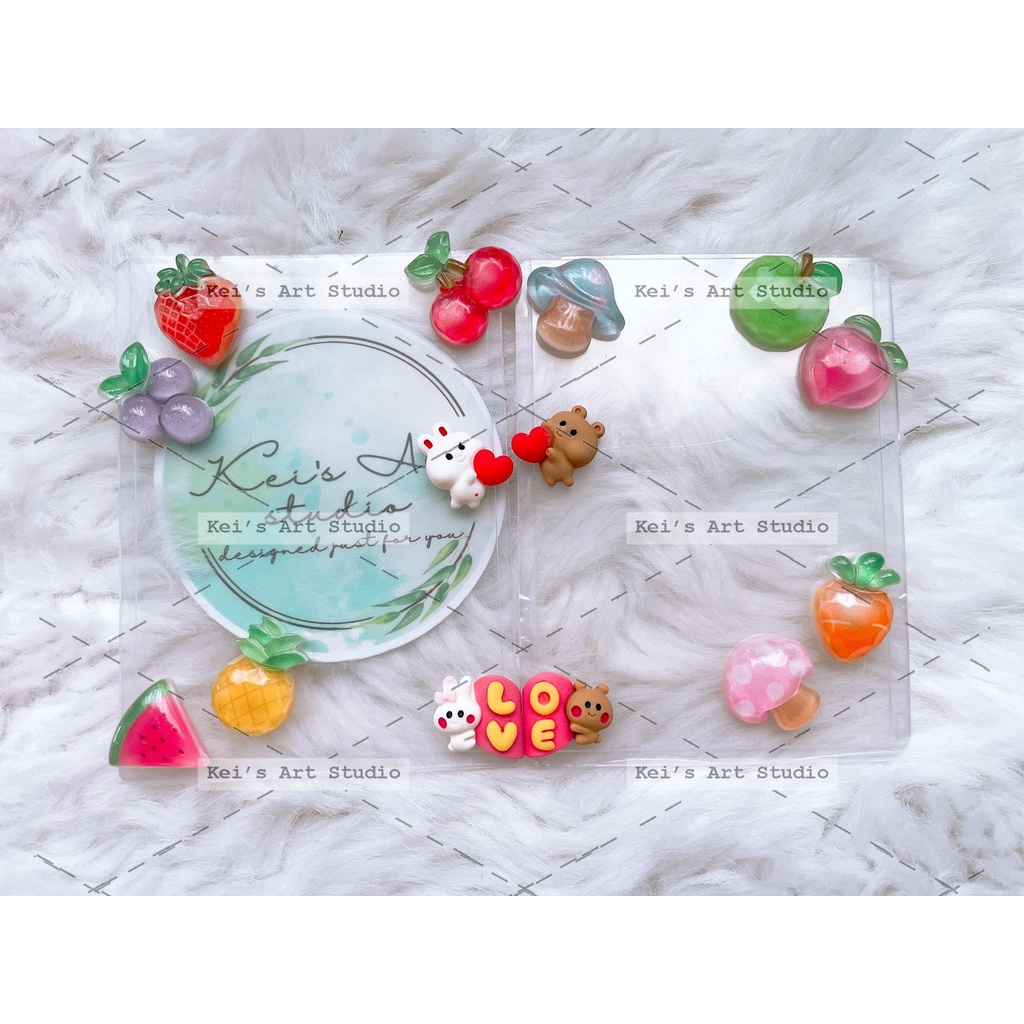 Charm trang trí toploader hình trái cây, charm gấu đôi, charm đào, nho, táo, thơm, dâu, dưa hấu, cherry,...