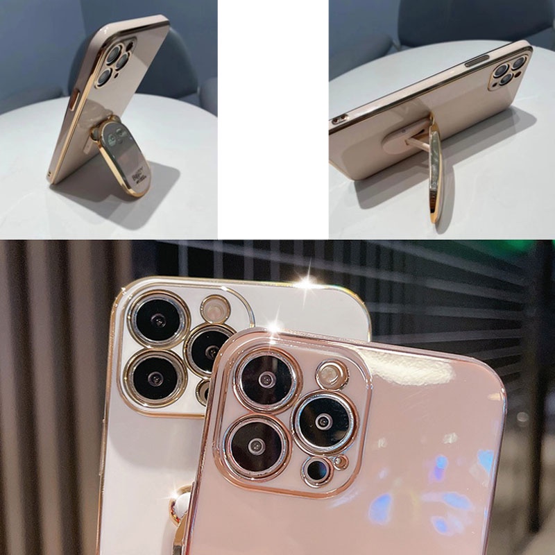 Ốp Điện Thoại TPU Dẻo Tráng Gương Kèm Giá Đỡ Đa Năng Thời Trang Cho IPhone 7 8plus X XR XS Max 11 12 13 Pro Max