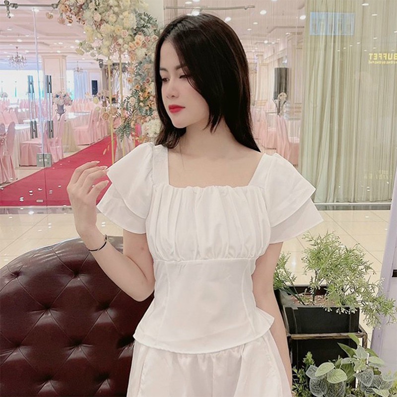 Áo Sơ Mi Nữ Kiểu Công Sở Tay Ngắn Cổ Vuông - Màu: Trắng Xanh Đen Hồng Đỏ Vàng - Thời Trang Nữ Hanlly Fashion -A18