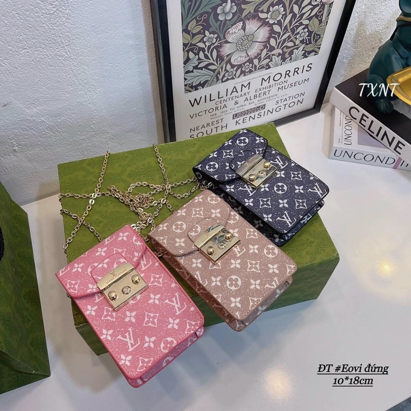 Túi điện thoại lv dáng đứng xích vàng